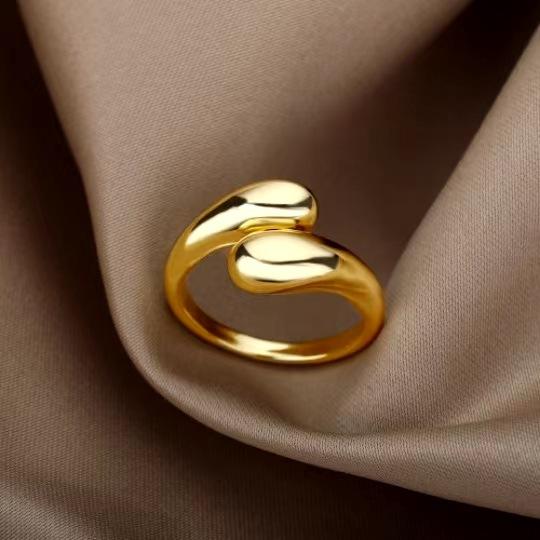 Gold Irregular Water Drop Open Ring Lightweight Adjustable Simple Luxury Finger Ring Smooth Surface Fashion Accessory