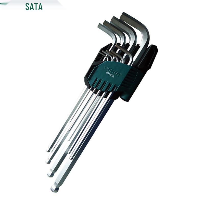 SATA 09101A 9-Piece Extra Long Ball Head Hex Wrench Set