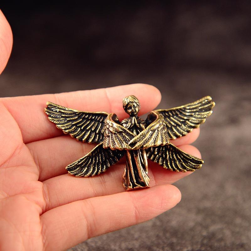 Copper Six Winged Angel God Love Cupid Statue Small Ornaments Brass Angel Figurines Desktop Decorations Home Decors Accessories
