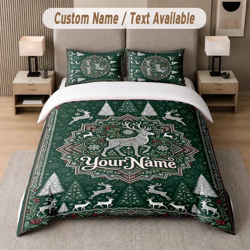 Winter Snow Theme Custom Text Or Name 3Pcs Bedding Set 1 Flat Sheet & 2 Pillowcases Personalized Home Bedding
