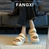 Sheepskin Stepping On Shit Feeling High Heel Cool Slippers Women's Summer Wear Thick-soled Beach Slippers One-word Open-toe Casual Muffin Shoes