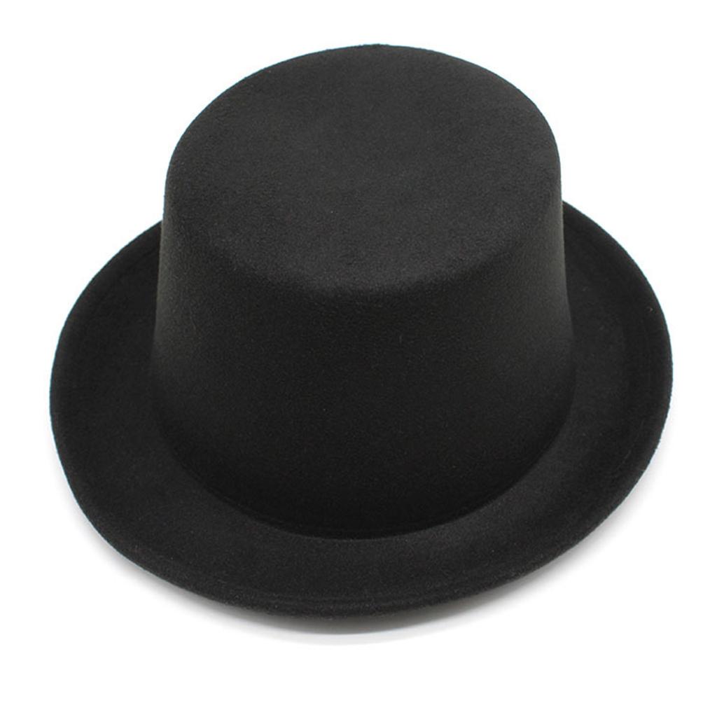 Roll Brim Fedora Hat for Adult Fashion Solid Color Panama Hat Magician Cap Wool Hat Cosplay Costume Unisex Flat Top Hat