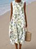 Sleeveless dress 26 new shrink pleated large version loose casual round neck digital printing - bamboo hemp