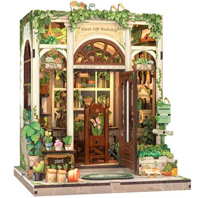 CuteBee DIY Book Nook Kit Dollhouse Kit Miniature House Kit BookNook 3D Wood Craft Bookend Decoration with LED for Teens and Adults, Great Gift