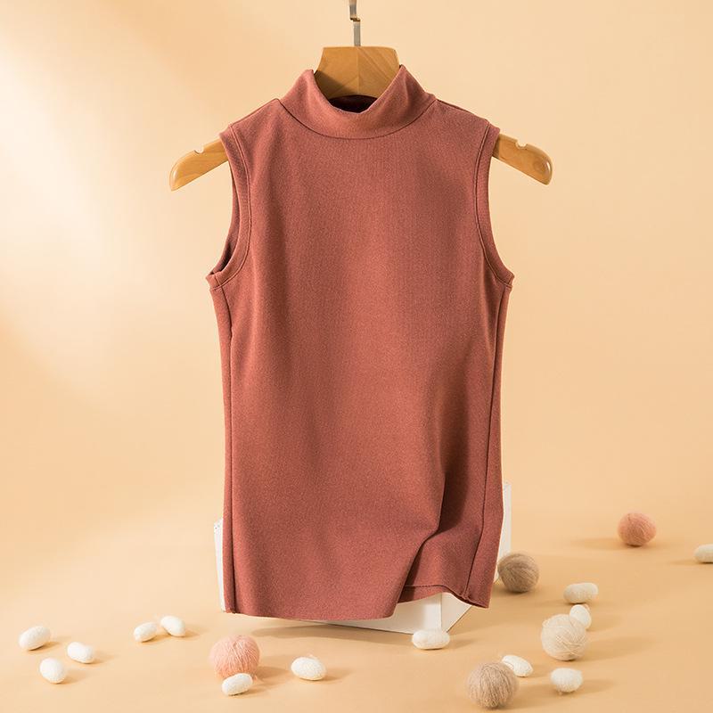 Women's Thermal Velvet Cationic Vest - Slimming Sleeveless, Half-High Collar for Autumn/Winter