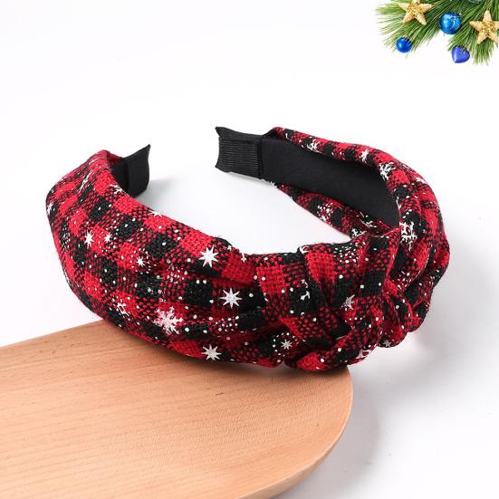 Fashion Women Plaid Knot Snowflake Print Elastic Hairband Christmas Hair Hoop