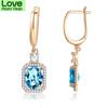 Luxurious Champagne Gold Tone Blue Women Cubic Zircon Stud Earrings Female Giveaway Present Trendy Stylish Engagement Earrings Fine Jewelry