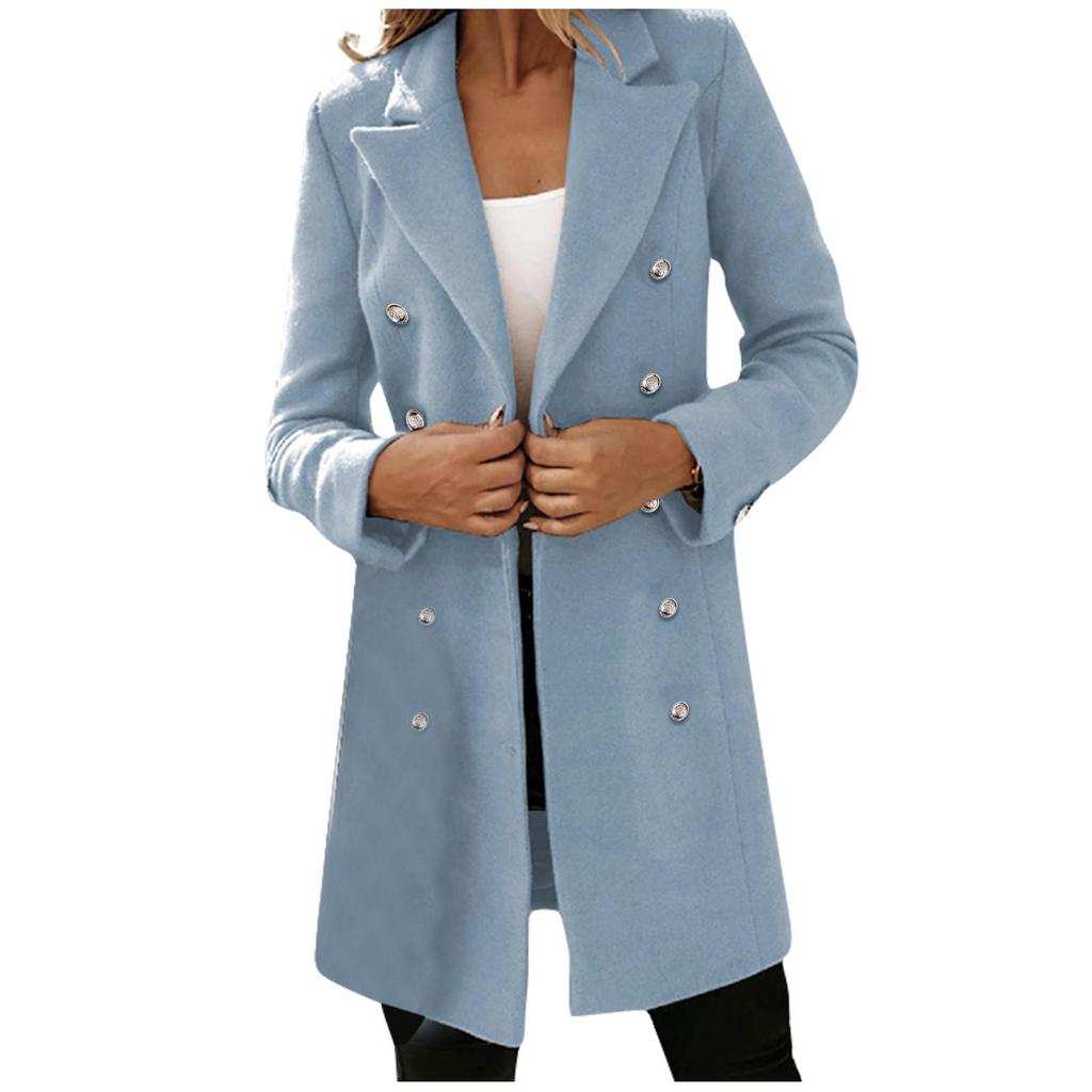 Moda damska z długim rękawem, podwójnym guzikiem, wełniany płaszcz jesienno-zimowy