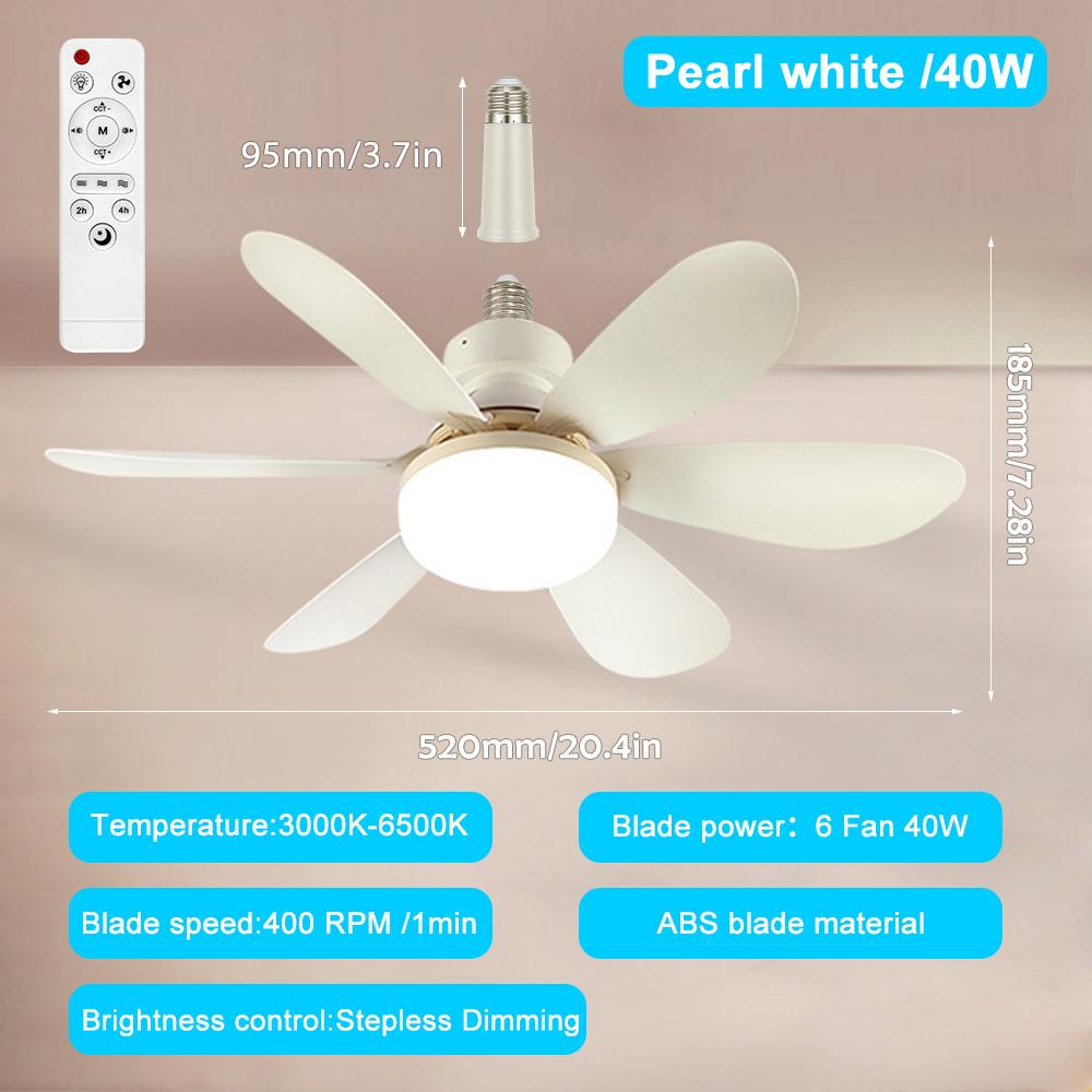 

Home LED Ceiling Fan Light E26 E27 Base 3-colour Adjustable Wireless Remote Control 52CM Ceiling Fan Lamp for Bedroom Living