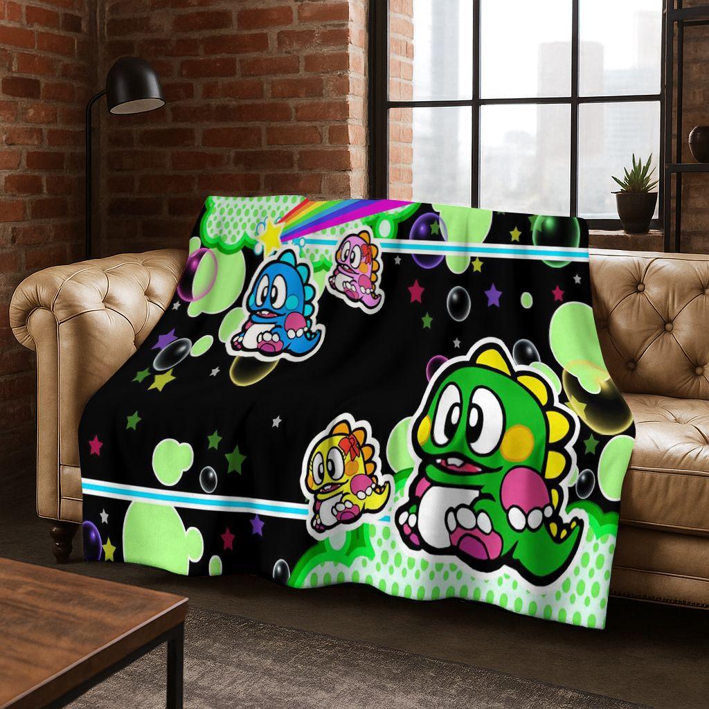 3D Retro Game Bubble Bobble Cartoon Flanellen Deken, Gezellige Zachte Plaid voor Huis Slaapkamer Bed Bank Picknickhoes Cadeau Kinderen