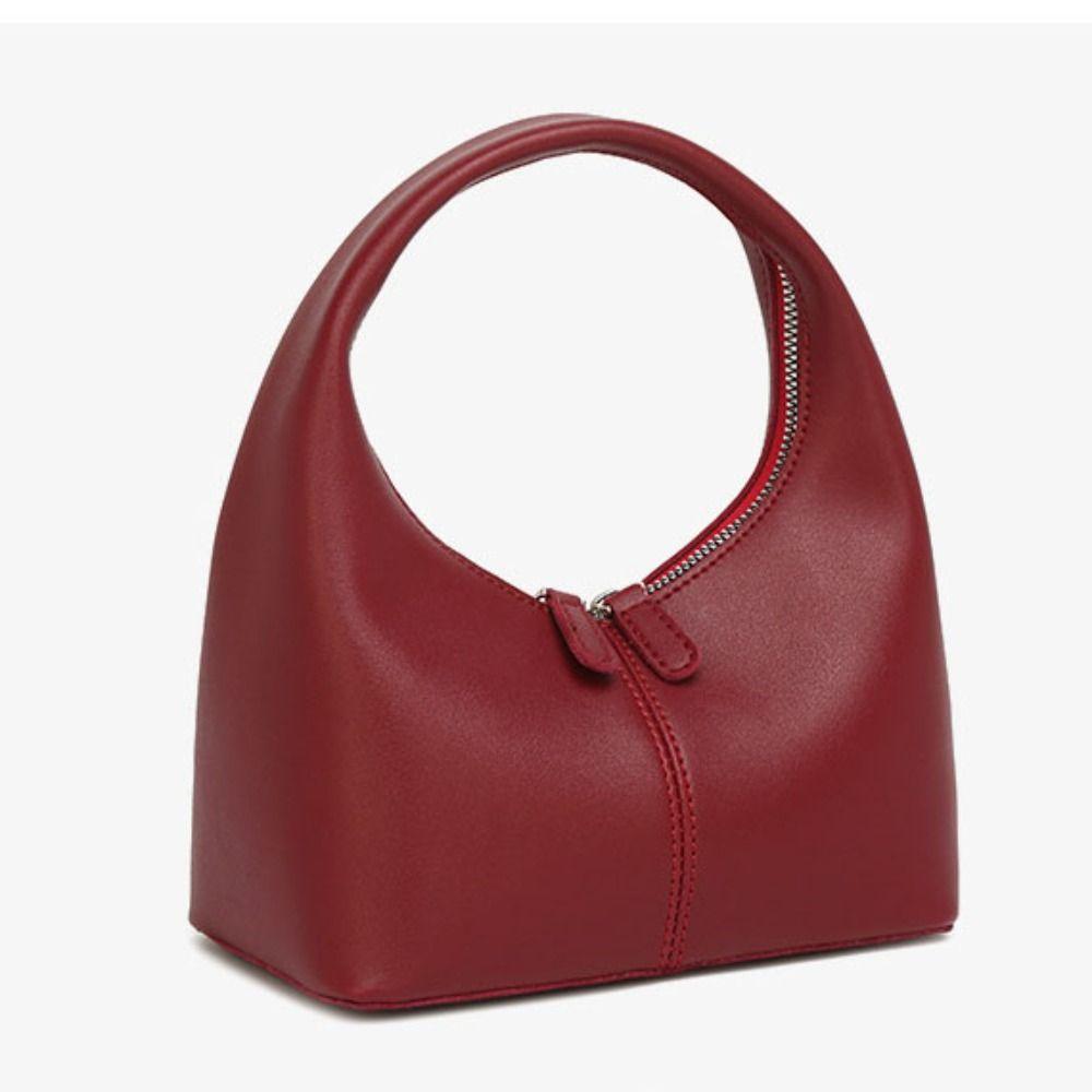 Elegant Pu Leather Handbag Zipper Small Bag All-match Crescent Bag  Travel
