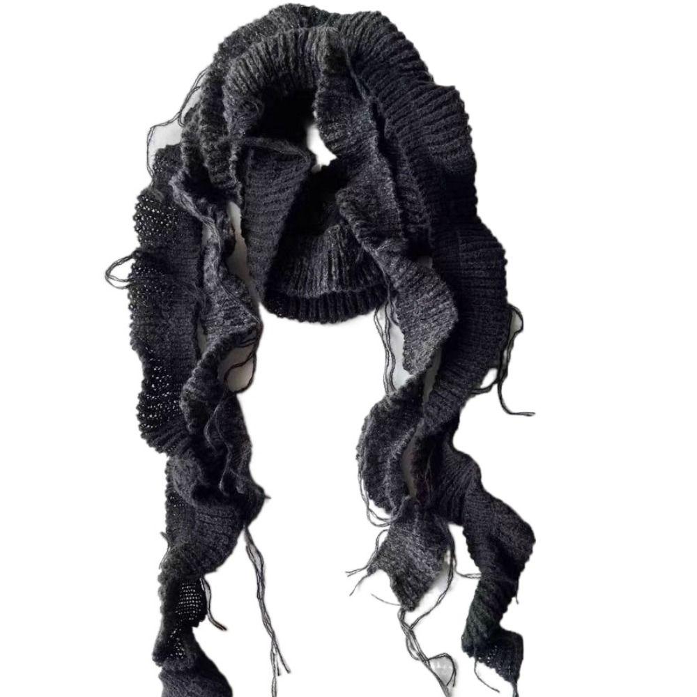 Solid Color Knitted Scarf Irregular Long Narrow Scarves All-match Ruffle Shawl  Streetwear