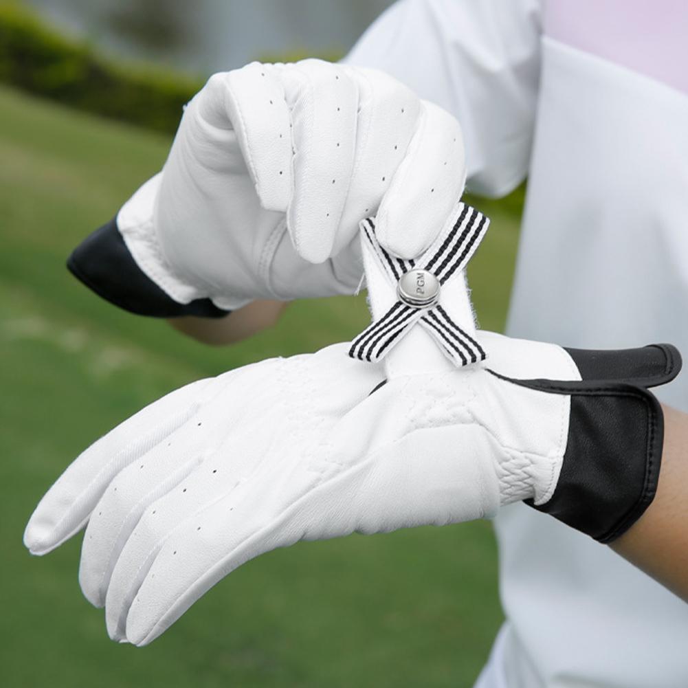 1 par de guantes de golf con lazo para mujer con marca extraíble de piel de oveja, tela autoadhesiva, guantes deportivos antideslizantes con dedos completos