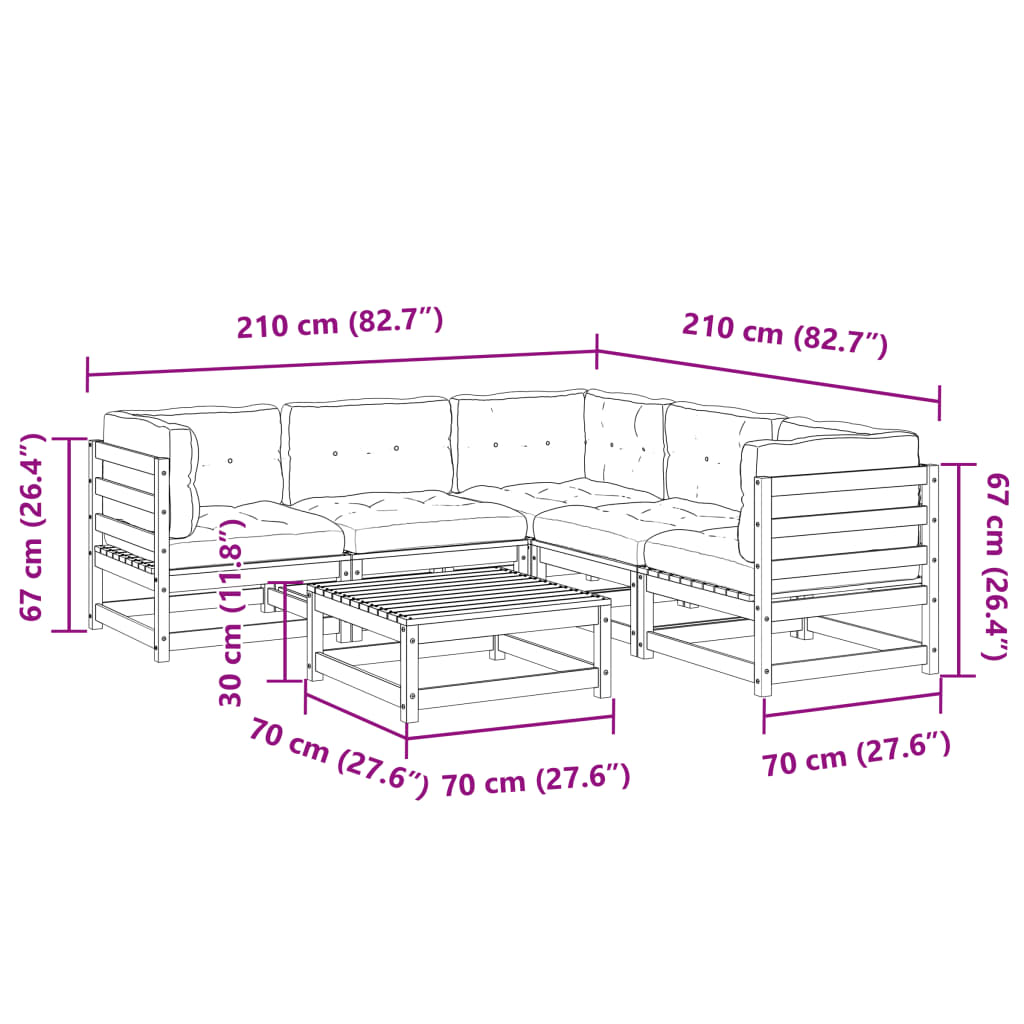 6 Piece Garden Sofa Set with Cushions Wax Brown Pine Wood