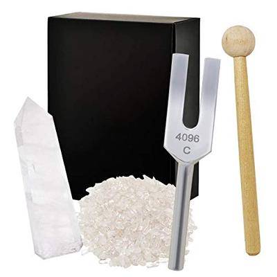 5-Piece Set, 4096Hz White Crystal Tuner, Quartz Crystal Tuning Fork, Chakra Meditation Purification Tuner Set (Japanese Instruction Manual Included),