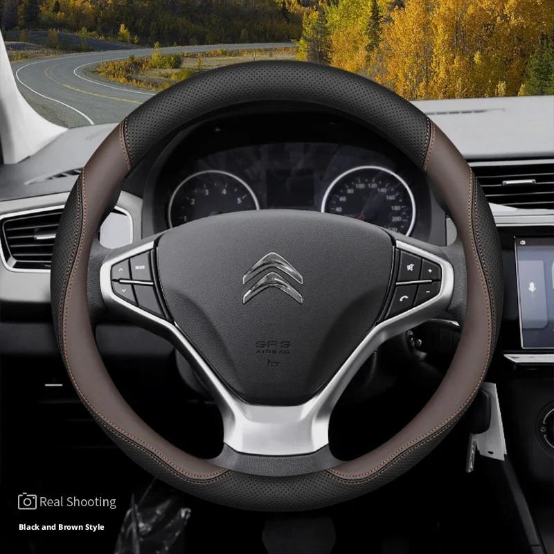 Leather Car Steering Wheel Cover for Citroen C3 C4X C5X C5 Aircross e-Berlingo C4 2024 2025 Auto Interior Accessories
