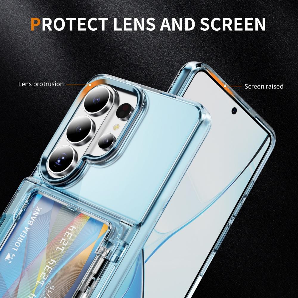 Folding Slot Card Holder Transparent Case For Samsung S26 Ultra S25 Plus S24 S23 Clear Wallet Stand Shockproof Acrylic PC Cover