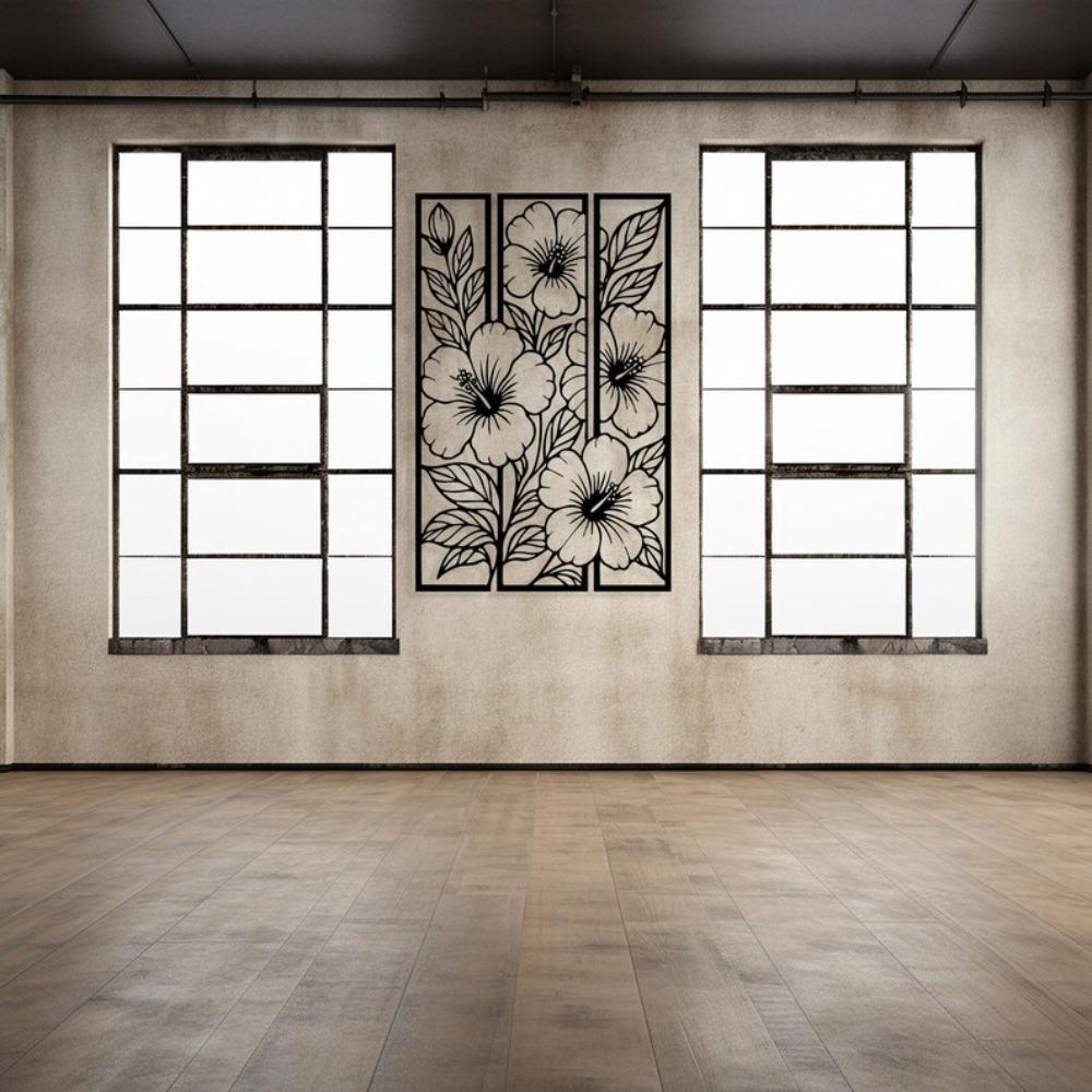 Metal Flower Wall Decor Framed Floral Art, Modern Minimalist Design for Home