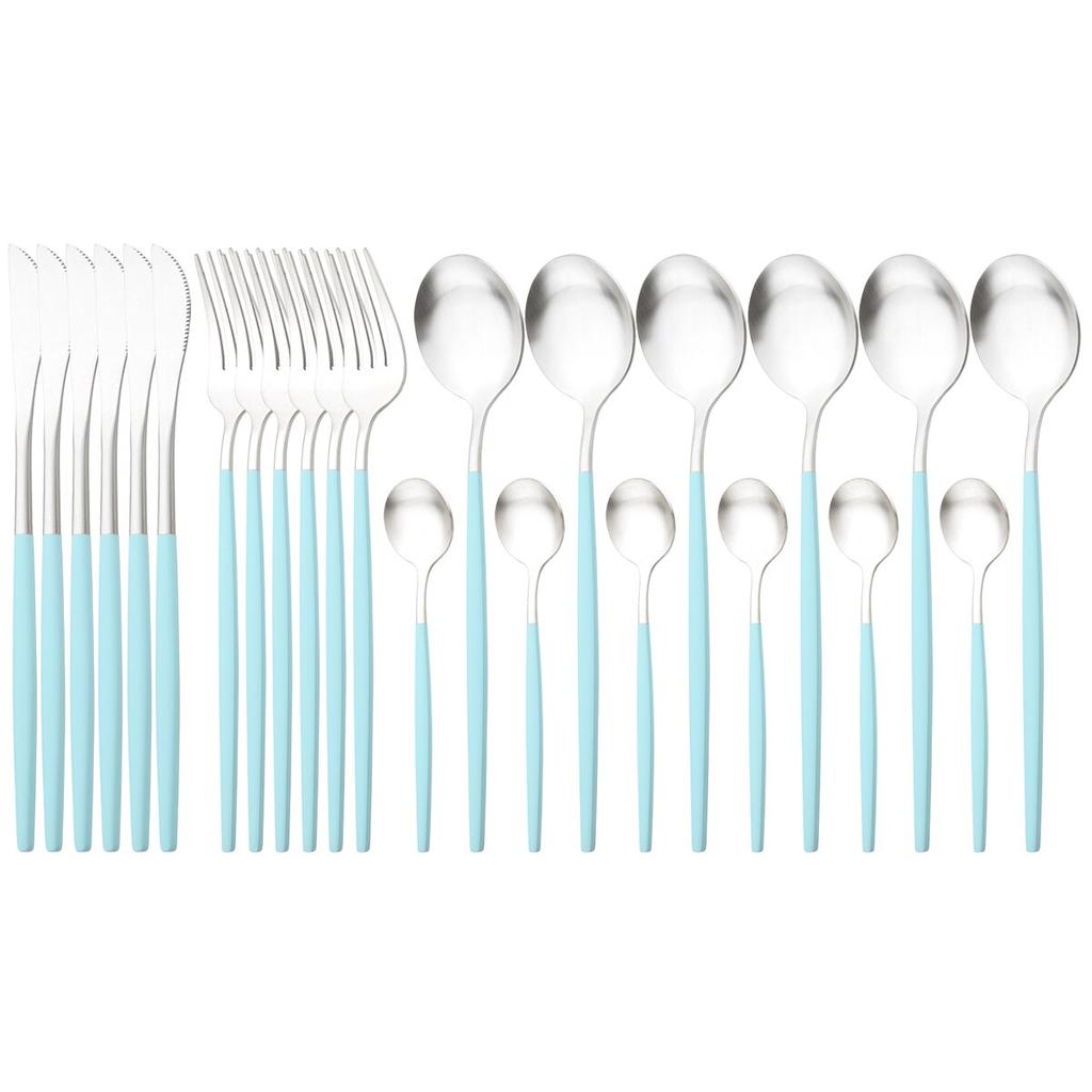 24pcs Black Cutlery Set Dinner Knives Fork Tea Spoon Dinnerware Matte Stainless Steel Tableware Flatware Kitchen Silverware Set