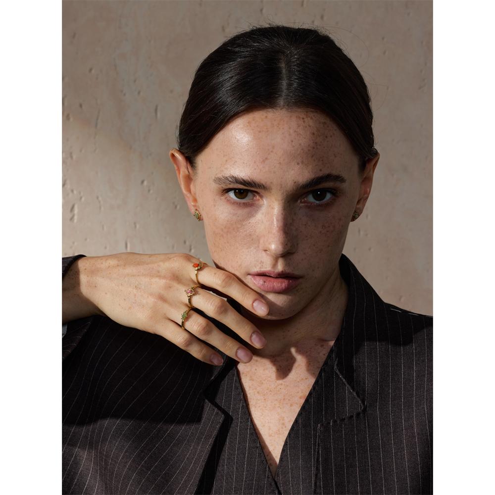 Yhpup Smaller Fashion Stainless Steel Natural Stone Cast Stud Earrings Ring Chic New Style Exquisite France Daily Jewelry Gift