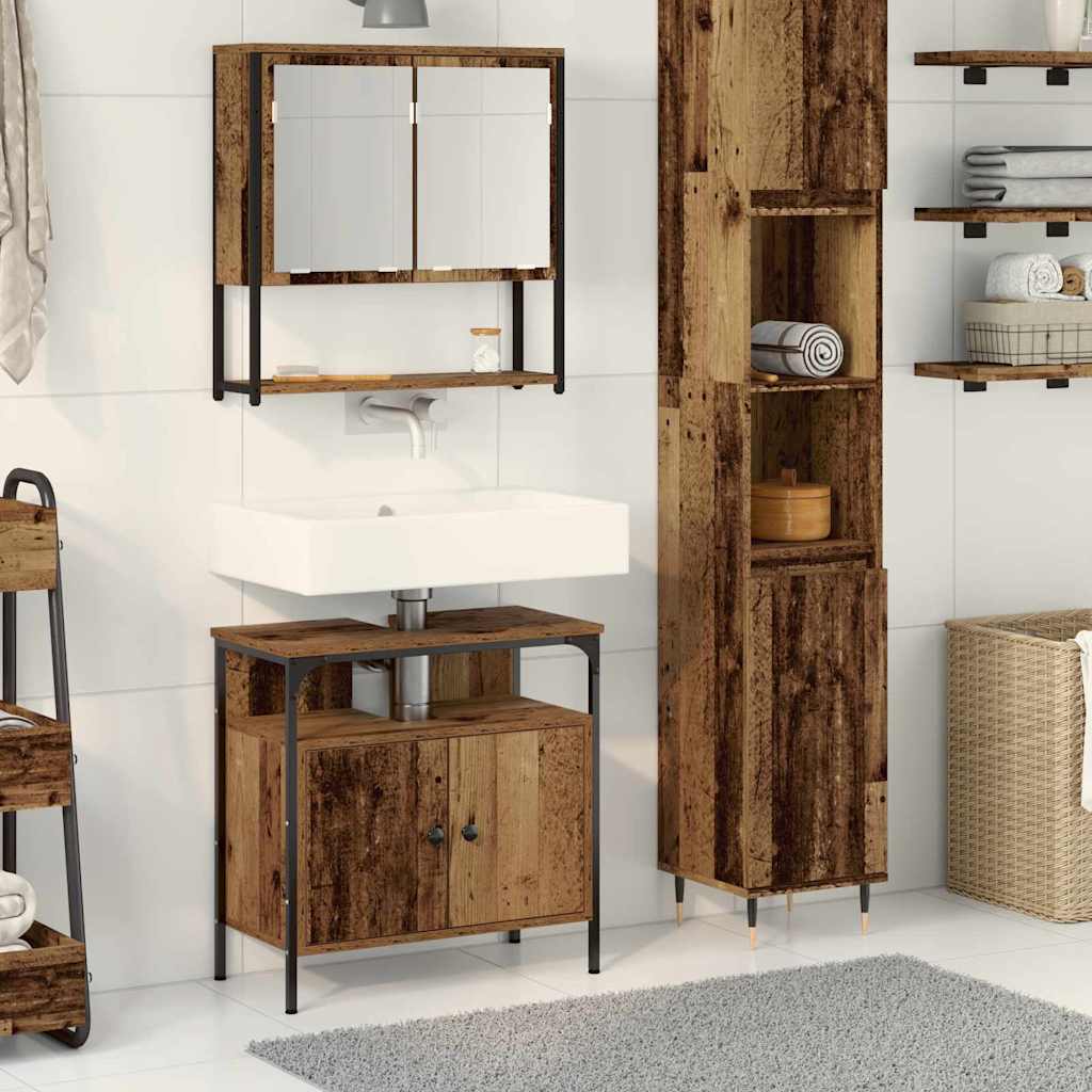 Bathroom Furniture Set with Shelf and Door 2 pcs Brown Particleboard