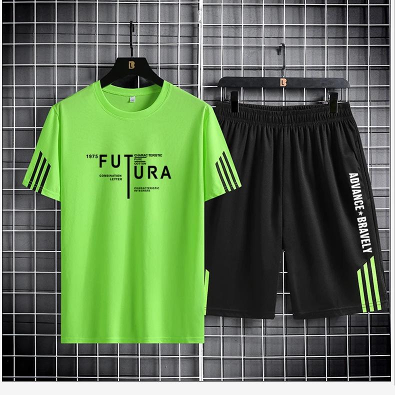 

Літній спортивний комплект з короткими рукавами. Чоловічий корейський молодіжний повсякденний костюм для бігу 2PK S