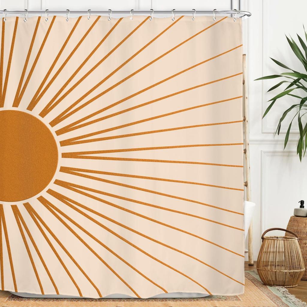 Rust Sun Abstract Shower Curtain Set Simple Medieval Vintage Sunrise Polyester Waterproof Bathroom Curtain With Hook