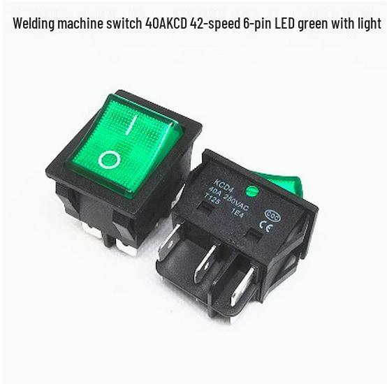40A High-Power KCD4 Rocker Switch for Welding Machine with Light, Ship-Shaped, Four-Pin, Red/Green