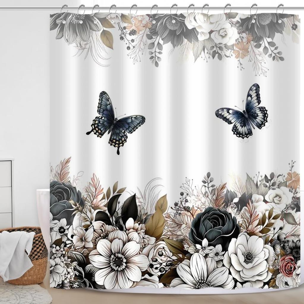 Cortina de Ducha Floral Morada Vintage Morado Oscuro Beige Flor Cortinas de Ducha Para Baño Boho Victoriano Lila Floral Baño