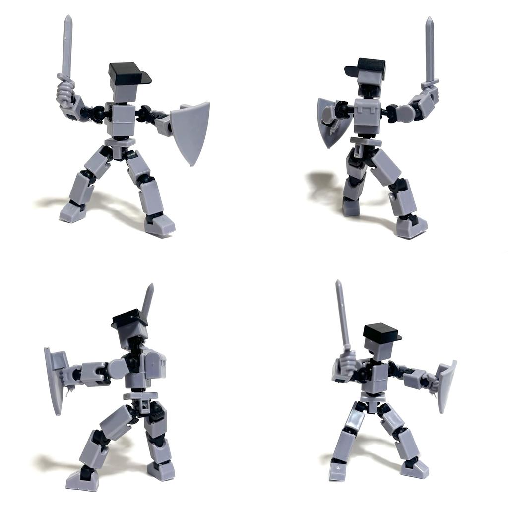 Articulated Robot 3D Action Decorative Assembly Plastic Articulated 9cm Block-shaped, Figure, Piece, Toy, Model, Doll, (gray)