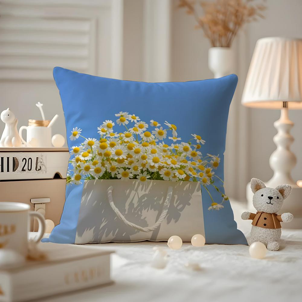 Mode Gänseblümchen Kissenbezug Milbenschutz Kissenbezug Verdeckter Reißverschluss Seidig Kurzer Plüsch Sofa Kissenbezug