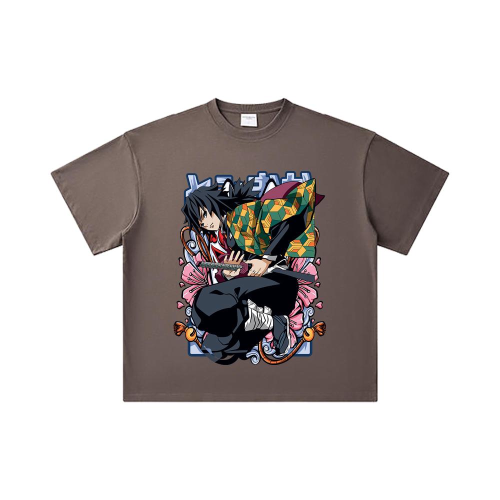 260 GSM Double Yarn 32 Count 100% Cotton Demon Slayer V74 Tomioka Print Unisex Heavy Cotton T Shirt