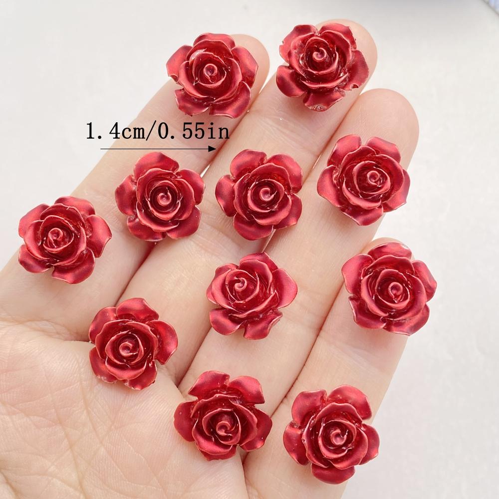 50Pcs Cute Cartoon Mini Red Roses Nail Art Resin Designer Charms DIY Craft For Nail 3D Decorations Jewelry
