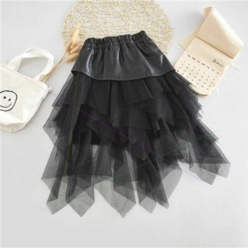 Meiteņu pusgari svārki pavasara un rudens modes korejiešu bērnu sieta svārki Meiteņu PU ādas svārki