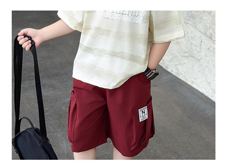 Children's Handsome Summer 2026 Casual Letter Stripe Short Sleeve Two-Piece Set