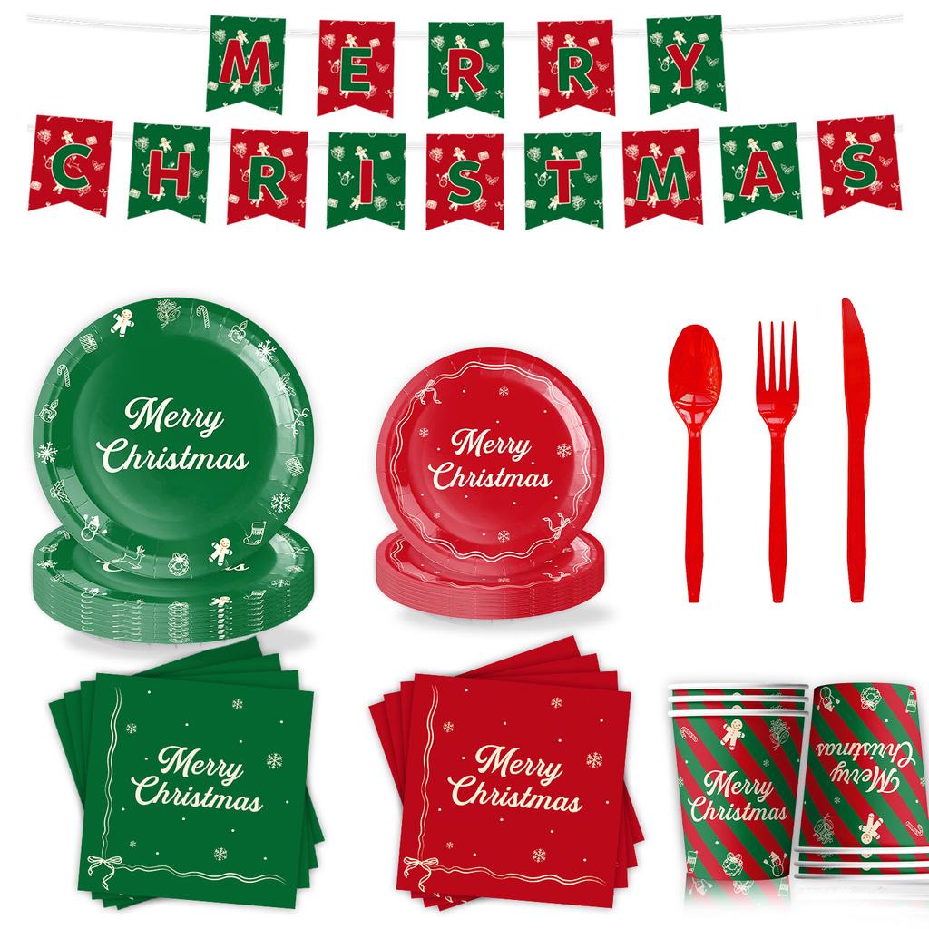 Christmas Themed Party Supplies Holiday Decorations Party Arrangements Christmas Flag Paper Plates Paper Cups Paper Towels
