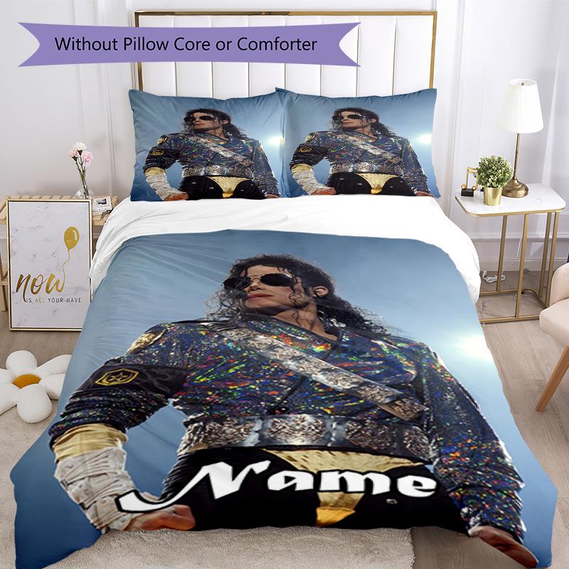 3pcs Custom Name Michael Jackson Bedding Set Duvet Cover Closure Includes 1 Duvet Cover & 2 Pillowcases, Soft and Comfortable for All Seasons.