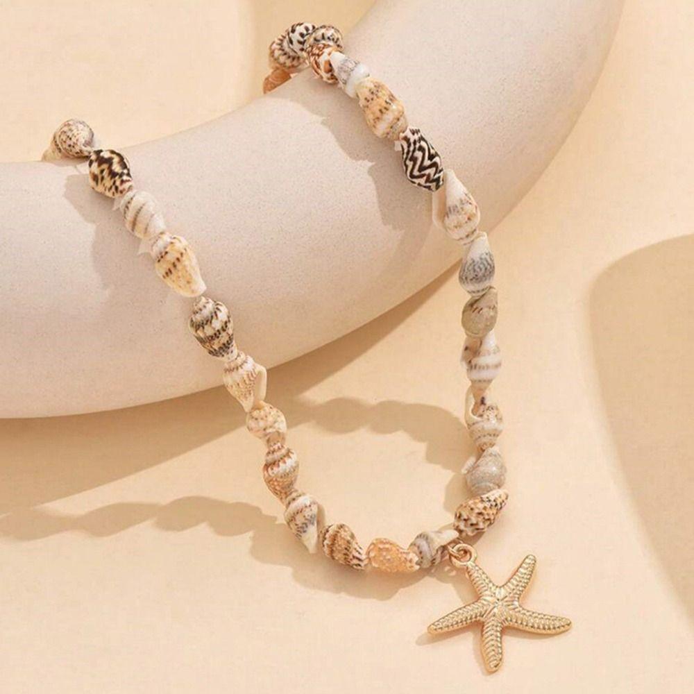 Natural Seashell Necklace Ocean Style Beaded Choker Holiday Conch Pendant Necklace  for Women