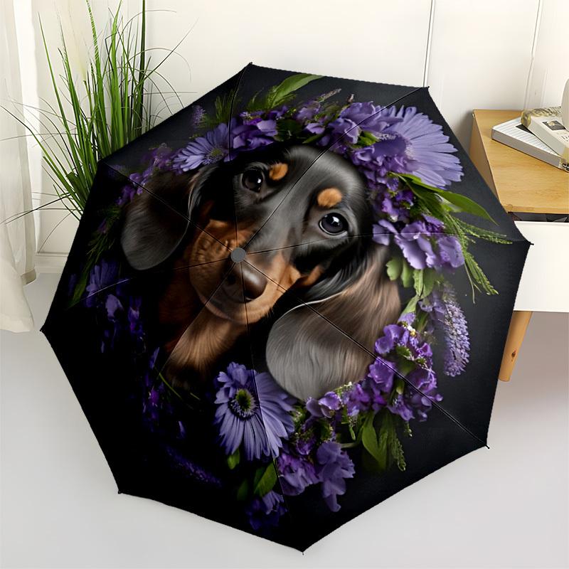 

1pc Floral Dachshund Automatic Opening/Closing Folding Umbrella with 8 Ribs,Windproof Portable Sunshade Umbrella Holiday gift yy260401099