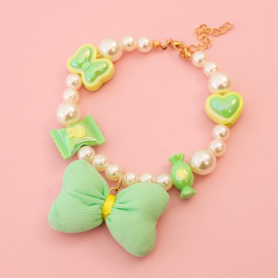 Faux Pearl Pet Collar Adjustable Cat Necklace with Candy Bow Decor for Puppy Kitten Wedding Party Accessories
