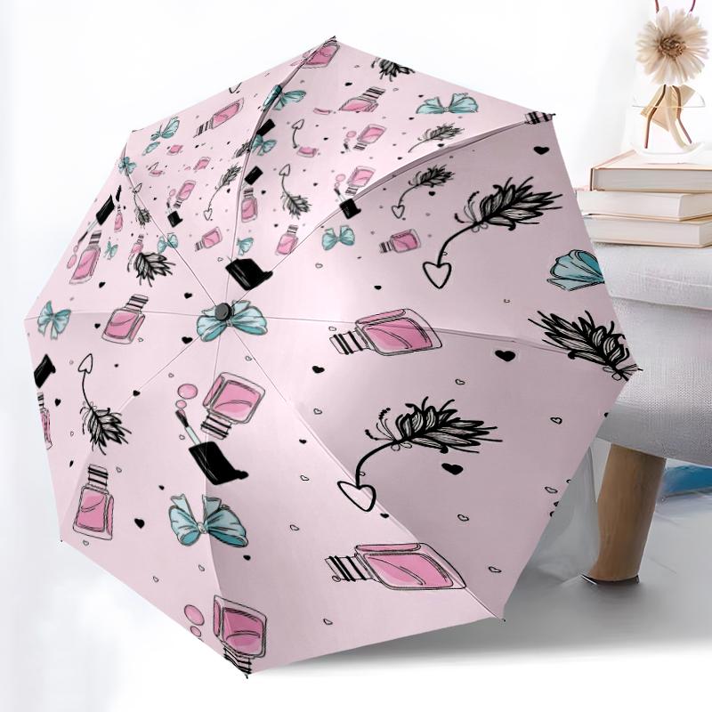 1pc Floral Harmony Combination Pattern Sturdy 8-Bone Auto Umbrella, Bright Umbrella, Digital Printed, Foldable Umbrella for On-the-Go Outdoor Use