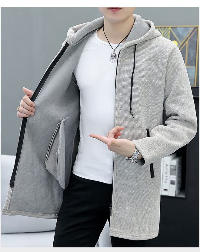Bench Long Hooded Plus Loose Warm Solid [foveitaa] Men's Cardigan, Autumn/Winter Clothing, Coat, Parka, Zip-Up Sweater, Sizes, Fit, Fleece-Lined,