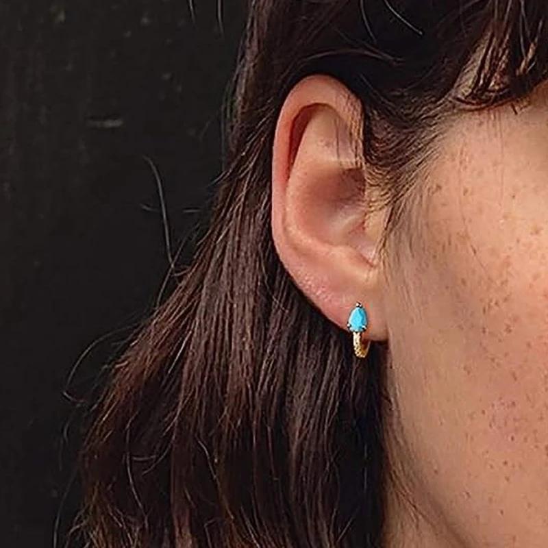 Xiaomi Huitan Waterdrop Blue Acrylic Hoop Earrings for Women Elegant Gold Color Party with Shiny Cubic Zirconia Daily Bohemian Jewelry