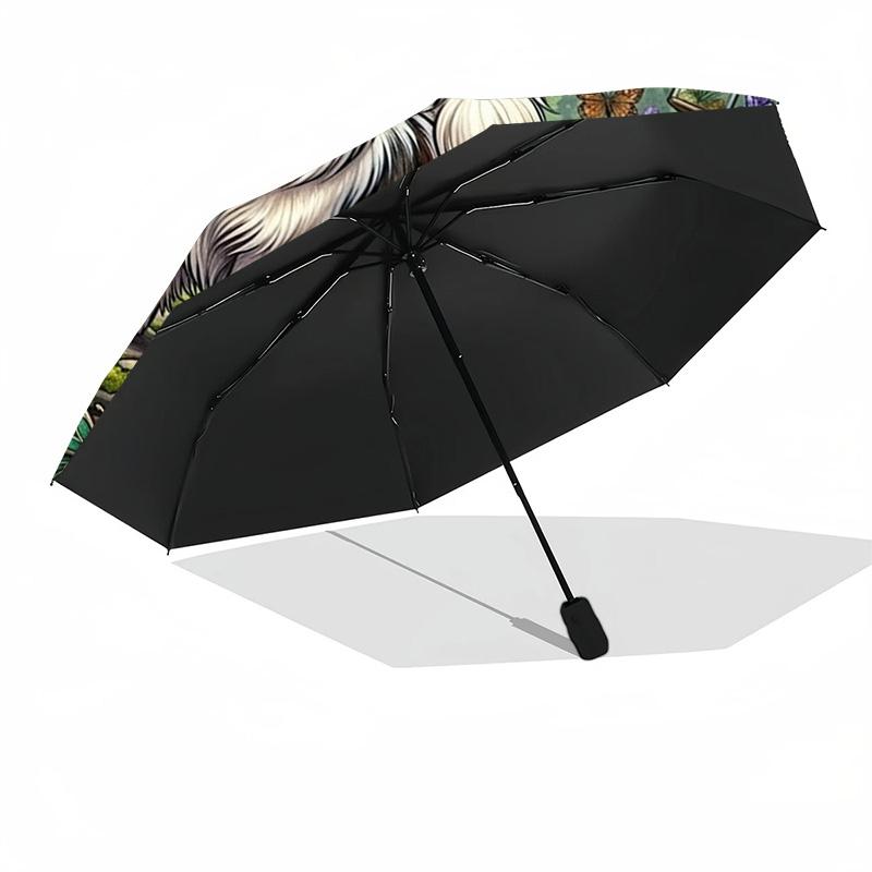 Clockwork Garden Papillon Pattern Umbrella, Portable and Foldable Design, 8 Ribs, a Casual Accessory for Halloween, Christmas, and Birthday Gifts.