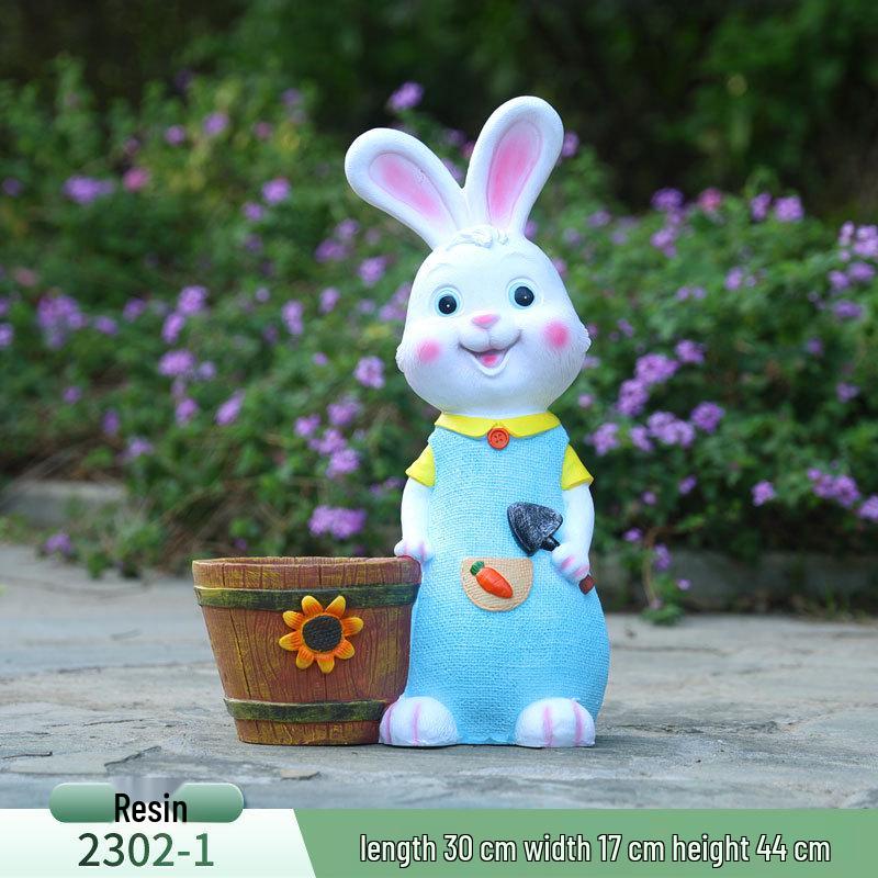 Outdoor Cartoon Rabbit Garden Decoration - Animal Flower Pot Sculpture for Kindergartens and Courtyards