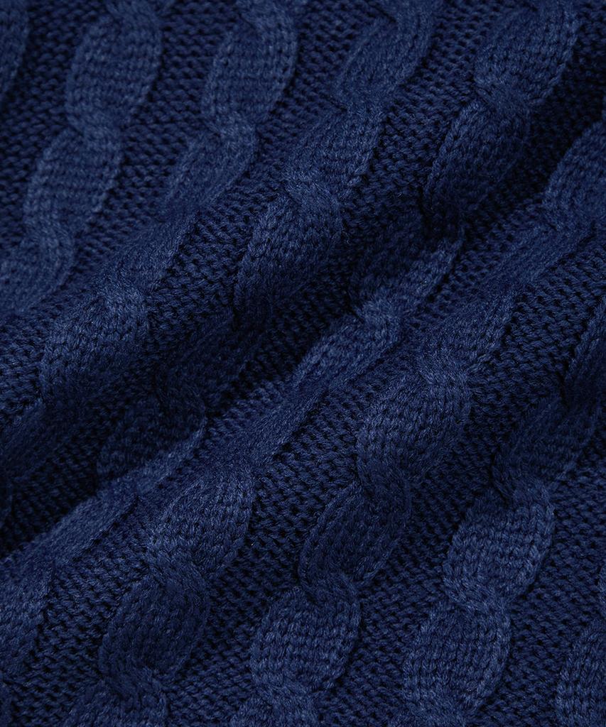 Nodu Fisherman Cable Round Neck Semi-Oversized Long Sleeve Knit Cable Knit Cardigan [Navy]