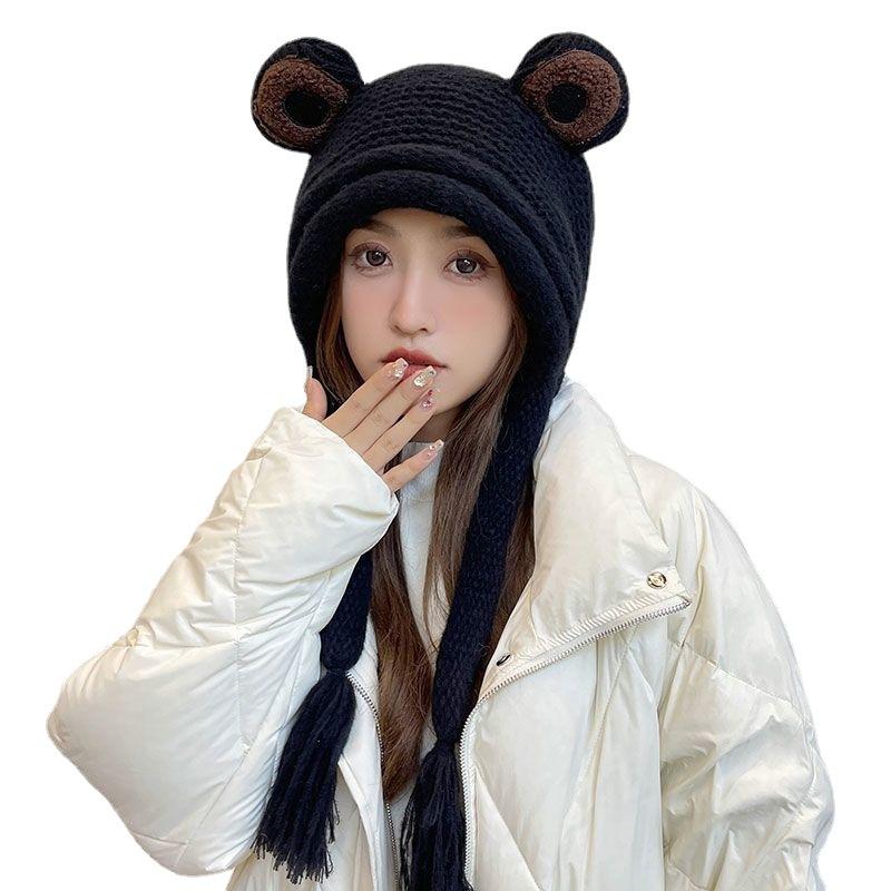 Cute frog knitted wool hat winter ear hat winter girl warm Lei Feng hat versatile student headgear