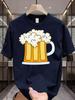 Unisex Black Crew Neck Tee Cartoon Beer Mug Foam Print Loose Oversized Streetwear Casual Short Sleeve Unisexs Summer Daily Basic Wear