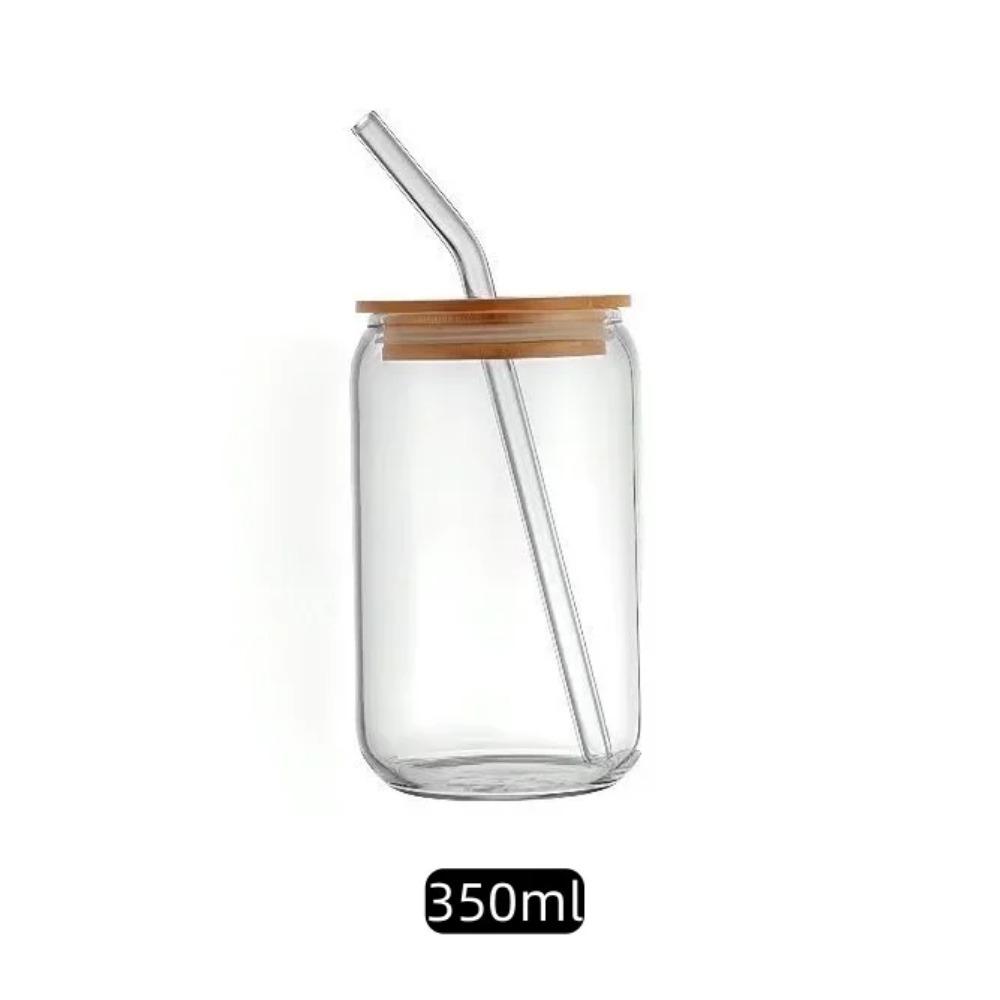 350ml/550ml Glass Cup Cola Cold Drink Water Cup with Bamboo Lid Coffee Milk Juice Straw Mug Beer Can Drink Home Breakfast Cup