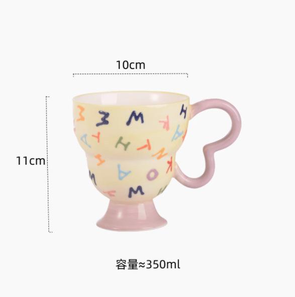 Hand-Painted Relief Household Ceramic Cup Drinking Cup Design Sense Coffee Cute Milk Cup Ceramic Cup